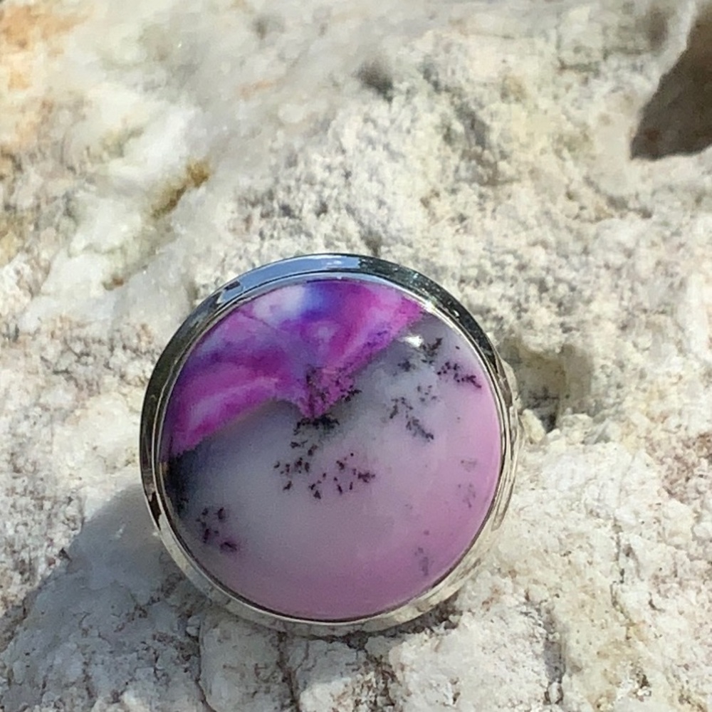 PURPLE DENDRITIC OPAL 925 STERLING SILVER RING, SIZE 7